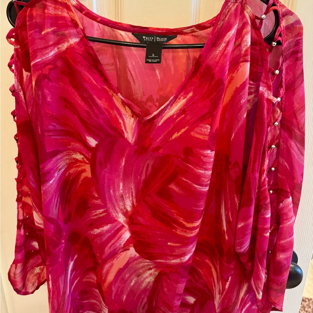 White House Black Market Red and Pink Blouse